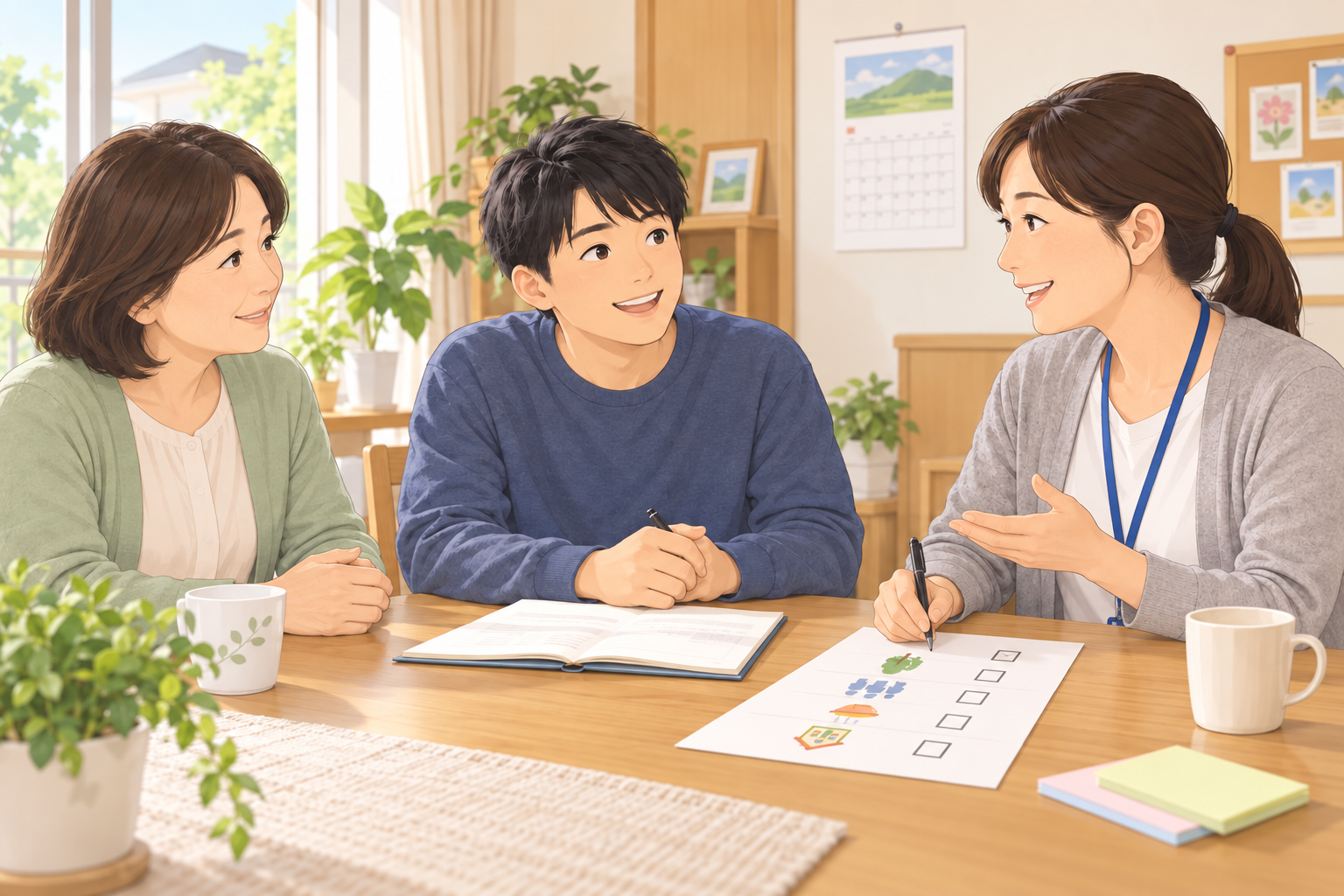ご本人、ご家族、スタッフが希望する暮らしについて話し合う様子